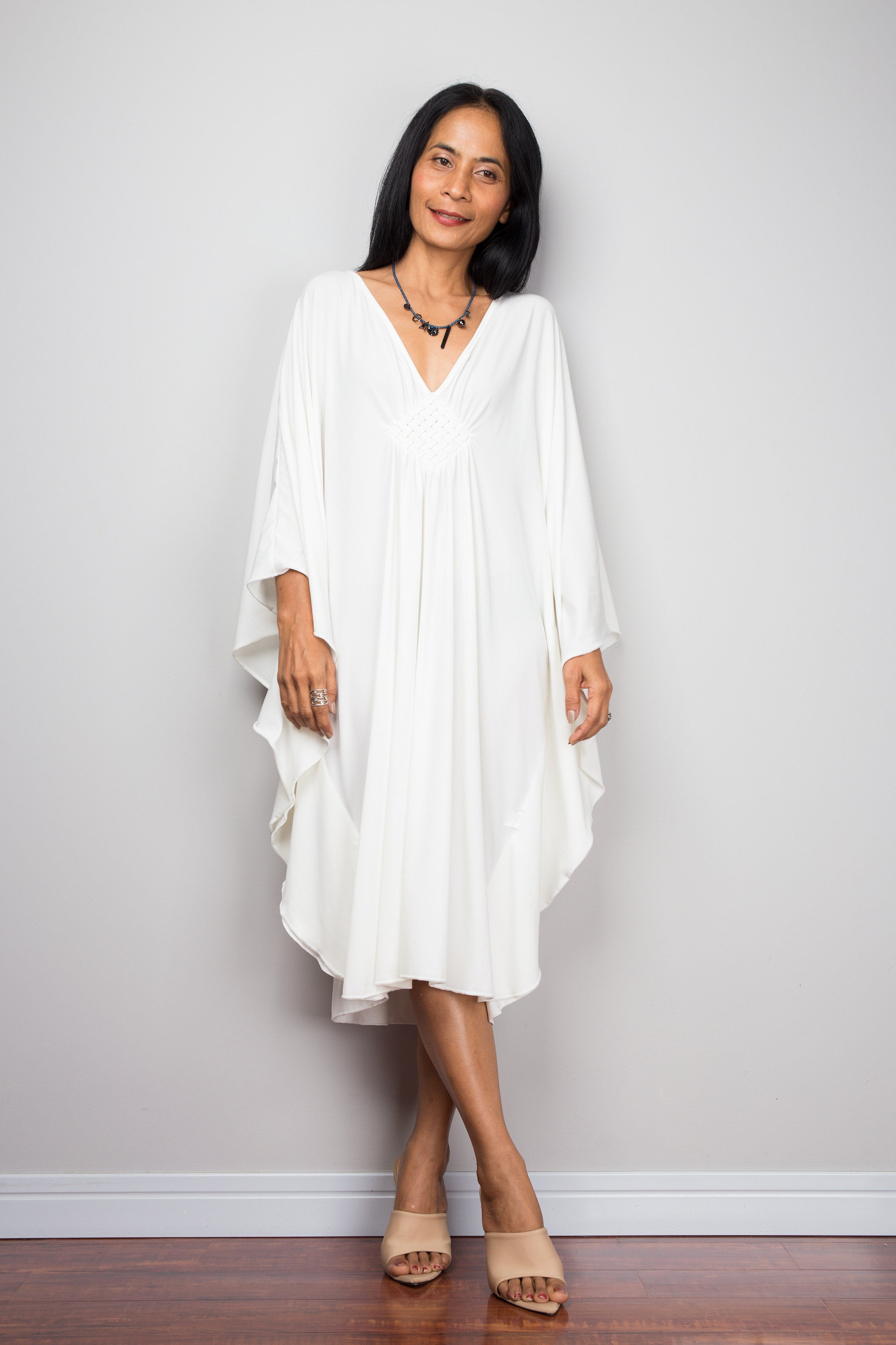 Short white kaftan dress. Buy midi ...